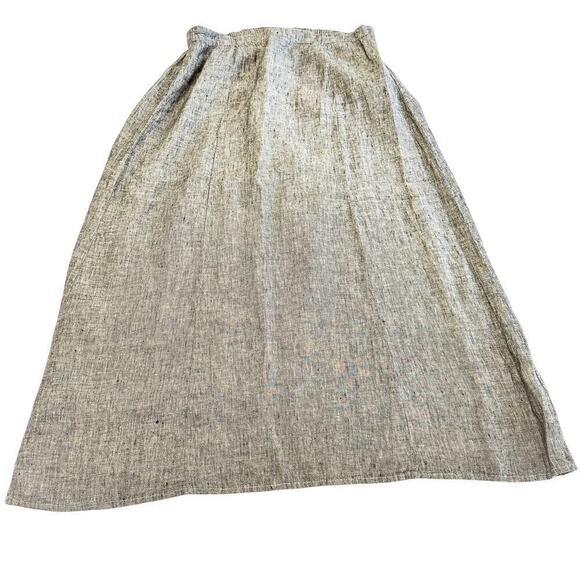 Flax Heather Gray Long Midi Skirt 100% Linen Patterned Stretch Waistband Size L - Picture 1 of 5